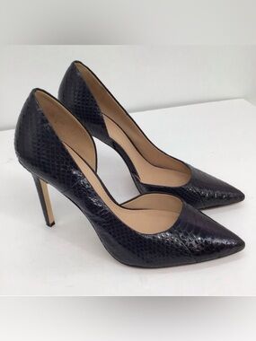 Tory Burch Leather Reptile Print Pumps Heels Classic Career Black Size 8.5M